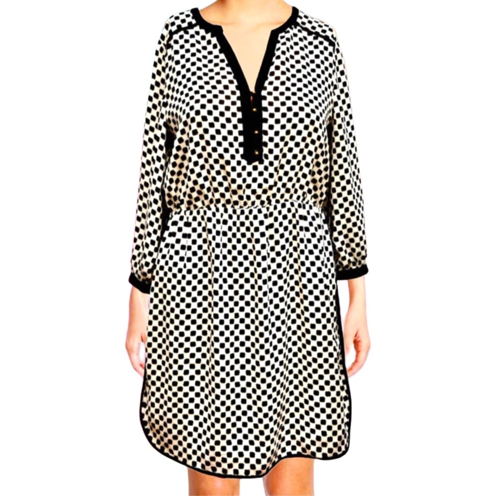Banana Republic Black & White Gingham Polka Dot 3/4 Sleeve Mini Dress Sz 2P